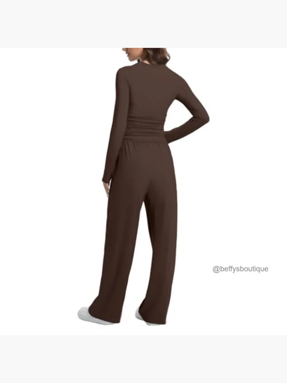 Women's 2-Piece Lounge Set Long Sleeve Wide Leg Joggers Soft Rayon Spandex - Picture 3 of 7